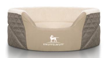 Knuffelwuff Orthopädisches Hundebett Lena aus Velours und Kunstleder mit hohem Schaumstoffrand