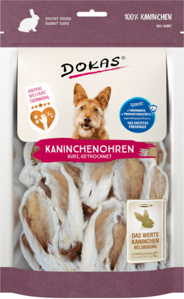7x Dokas Kaninchen-Ohren mit Fell (Kurz) 100 g