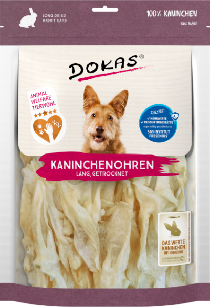 5x Dokas Kaninchen-Ohren ohne Fell (lang) 180 g